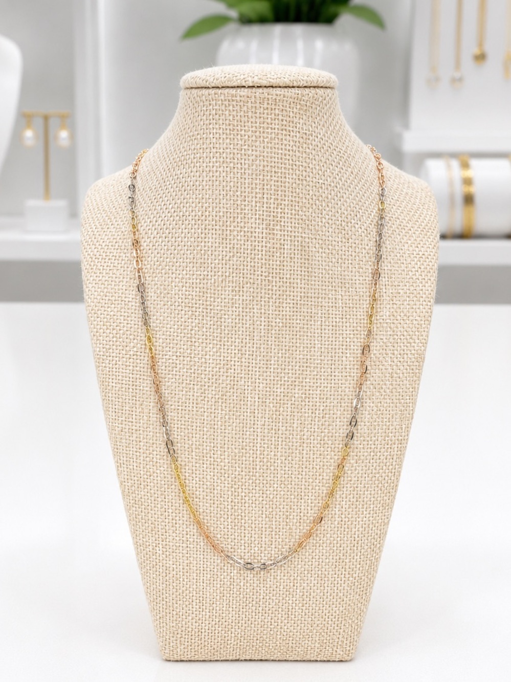TriColor Gold Plated Sterling Silver Chain Necklace-New
